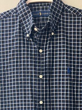 Ralph Lauren Navy and White Windowpane Button-Down Shirt Sz M